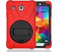 JZ 360 Degrees Kickstand Funda Cover Compatible with Samsung Galaxy Tab E 8.0 2016 (SM-T377,T375) Stand Funda with Wrist Strap and Shoulder Strap - Red