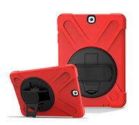 JZ 360 Degrees Kickstand Funda Cover Compatible with Samsung Galaxy Tab S2 9.7 (SM-T810,T813,T815) Stand Funda with Wrist Strap and Shoulder Strap - Red