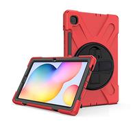 JZ 360 Degrees Kickstand Funda Cover Compatible with Samsung Galaxy Tab S6 Lite 10.4 2020 (SM-P610/P615) Stand Funda with Wrist Strap,Shoulder Strap and Pencil Holder - Red