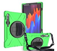 JZ 360 Degrees Kickstand Funda Cover Compatible with Samsung Galaxy Tab S7 11 2020 (SM-T870/T875) Stand Funda with Wrist Strap,Shoulder Strap and Pencil Holder - Green