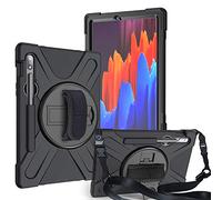 JZ 360 Degrees Kickstand Funda Cover Compatible with Samsung Galaxy Tab S7 11 2020 (SM-T870/T875) Stand Funda with Wrist Strap,Shoulder Strap and Pencil Holder - Black