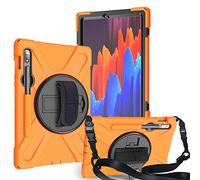 JZ 360 Degrees Kickstand Funda Cover Compatible with Samsung Galaxy Tab S7 11 2020 (SM-T870/T875) Stand Funda with Wrist Strap,Shoulder Strap and Pencil Holder - Orange