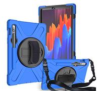 JZ 360 Degrees Kickstand Funda Cover Compatible with Samsung Galaxy Tab S7 11 2020 (SM-T870/T875) Stand Funda with Wrist Strap,Shoulder Strap and Pencil Holder - Blue