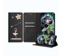 JZ Ballet Rhinestone Wallet Caso para Honor X7a, Diseño de Bailarina de Lujo Glitter con Flor de Perla | Cubierta de Cierre magnético de Cuero PU - Black