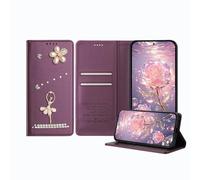 JZ Ballet Rhinestone Wallet Caso para Moto E14/G04/G24/G04S, Diseño de Bailarina de Lujo Glitter con Flor de Perla | Cubierta de Cierre magnético de Cuero PU - Purple