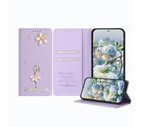 JZ Ballet Rhinestone Wallet Caso para OnePlus 13R 5G, Diseño de Bailarina de Lujo Glitter con Flor de Perla | Cubierta de Cierre magnético de Cuero PU - Violet