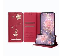 JZ Ballet Rhinestone Wallet Caso para RedMi 10X / Note 9 4G, Diseño de Bailarina de Lujo Glitter con Flor de Perla | Cubierta de Cierre magnético de Cuero PU - Red