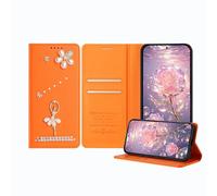JZ Ballet Rhinestone Wallet Caso para RedMi Note 11 Pro /11 Pro Plus / 12 Pro, Diseño de Bailarina de Lujo Glitter con Flor de Perla | Cubierta de Cierre magnético de Cuero PU - Orange