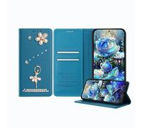 JZ Ballet Rhinestone Wallet Caso para RedMi Note 15, Diseño de Bailarina de Lujo Glitter con Flor de Perla | Cubierta de Cierre magnético de Cuero PU - Blue
