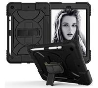 JZ Bicolor Rotating Bracket Funda Compatible with New iPad 10.2 Inch (2019/2020) Stand Funda with Wrist Strap,Shoulder Strap and Pencil Holder - Black