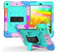 JZ Bicolor Rotating Bracket Funda Compatible with New iPad 10.2 Inch (2019/2020) Stand Funda with Wrist Strap,Shoulder Strap and Pencil Holder - Colour + Baby Green