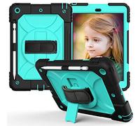 JZ Bicolor Rotating Bracket Funda Compatible with New iPad 10.2 Inch (2019/2020) Stand Funda with Wrist Strap,Shoulder Strap and Pencil Holder - Black + Baby Green