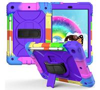 JZ Bicolor Rotating Bracket Funda Compatible with New iPad 10.2 Inch (2019/2020) Stand Funda with Wrist Strap,Shoulder Strap and Pencil Holder - Colour + Purple