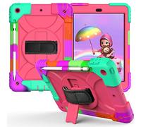 JZ Bicolor Rotating Bracket Funda Compatible with New iPad 10.2 Inch (2019/2020) Stand Funda with Wrist Strap,Shoulder Strap and Pencil Holder - Colour + Hot Pink