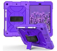 JZ Bicolor Rotating Bracket Funda Compatible with New iPad 10.2 Inch (2019/2020) Stand Funda with Wrist Strap,Shoulder Strap and Pencil Holder - Purple