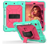 JZ Bicolor Rotating Bracket Funda Compatible with New iPad 10.2 Inch (2019/2020) Stand Funda with Wrist Strap,Shoulder Strap and Pencil Holder - Baby Green + Hot Pink