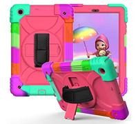 JZ Bicolor Rotating Bracket Funda Compatible with Samsung Galaxy Tab A 10.1 2019 (SM-T510/T515) Stand Funda with Wrist Strap and Shoulder Strap - Colour + Hot Pink