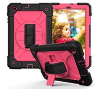 JZ Bicolor Rotating Bracket Funda Compatible with Samsung Galaxy Tab A 10.1 2019 (SM-T510/T515) Stand Funda with Wrist Strap and Shoulder Strap - Black + Hot Pink