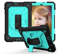 JZ Bicolor Rotating Bracket Funda Compatible with Samsung Galaxy Tab A 10.1 2019 (SM-T510/T515) Stand Funda with Wrist Strap and Shoulder Strap - Black + Baby Green
