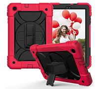 JZ Bicolor Rotating Bracket Funda Compatible with Samsung Galaxy Tab A 10.1 2019 (SM-T510/T515) Stand Funda with Wrist Strap and Shoulder Strap - Red + Black