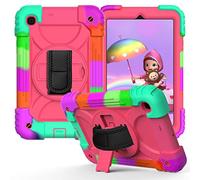JZ Bicolor Rotating Bracket Funda Compatible with Samsung Galaxy Tab A 8.4 2020 (SM-T307) Stand Funda with Wrist Strap and Shoulder Strap - Colour + Hot Pink