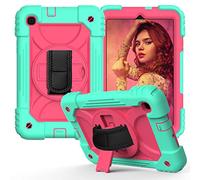 JZ Bicolor Rotating Bracket Funda Compatible with Samsung Galaxy Tab A 8.4 2020 (SM-T307) Stand Funda with Wrist Strap and Shoulder Strap - Baby Green + Hot Pink