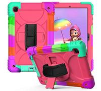 JZ Bicolor Rotating Bracket Funda Compatible with Samsung Galaxy Tab A7 10.4 2020 (SM-T500/T505/T507) Stand Funda with Wrist Strap and Shoulder Strap - Colour + Hot Pink