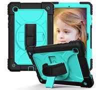JZ Bicolor Rotating Bracket Funda Compatible with Samsung Galaxy Tab A7 10.4 2020 (SM-T500/T505/T507) Stand Funda with Wrist Strap and Shoulder Strap - Black + Baby Green