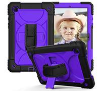 JZ Bicolor Rotating Bracket Funda Compatible with Samsung Galaxy Tab A7 10.4 2020 (SM-T500/T505/T507) Stand Funda with Wrist Strap and Shoulder Strap - Black + Purple