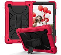 JZ Bicolor Rotating Bracket Funda Compatible with Samsung Galaxy Tab A7 10.4 2020 (SM-T500/T505/T507) Stand Funda with Wrist Strap and Shoulder Strap - Red + Black