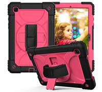 JZ Bicolor Rotating Bracket Funda Compatible with Samsung Galaxy Tab A7 10.4 2020 (SM-T500/T505/T507) Stand Funda with Wrist Strap and Shoulder Strap - Black + Hot Pink