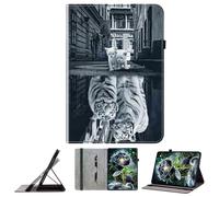 JZ Crystal Pattern Painted PU Leather Wallet Caso para Amazon Fire HD 8 (8th/7th/6th/5th Gen) Cubierta Protectora con Soporte - Tiger&Cat Reflection