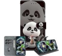 JZ Crystal Texture Caso para Honor Magic6 Lite / X9b 5G, Cubierta de Cartera de Cuero de PU Pintada Hecha a Mano con Ranuras para Tarjetas y Soporte - Panda