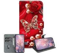 JZ Crystal Texture Caso para LG K40S, Cubierta de Cartera de Cuero de PU Pintada Hecha a Mano con Ranuras para Tarjetas y Soporte - Pearl Butterfly