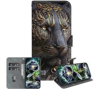 JZ Crystal Texture Caso para Moto E15/G05, Cubierta de Cartera de Cuero de PU Pintada Hecha a Mano con Ranuras para Tarjetas y Soporte - Black Lion