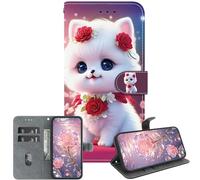 JZ Crystal Texture Caso para Moto G9 Plus, Cubierta de Cartera de Cuero de PU Pintada Hecha a Mano con Ranuras para Tarjetas y Soporte - Cat