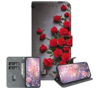 JZ Crystal Texture Caso para Xiaomi Poco M6 Pro 5G / RedMi 12 4G / Note 12R, Cubierta de Cartera de Cuero de PU Pintada Hecha a Mano con Ranuras para Tarjetas y Soporte - Red Rose