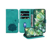 JZ Embossed Lotus Leather Wallet Cover para Moto E22/E22i Caso con Soporte de Tarjeta y Kickstand - Green