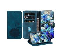 JZ Embossed Lotus Leather Wallet Cover para Moto G14/G54/G64 Caso con Soporte de Tarjeta y Kickstand - Blue
