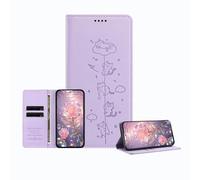 JZ Engraved Playful Cat Design Caso para TCL 50 NxtPaper / 50 Pro NxtPaer / 60 XE NxtPaper Case [Caso de Cartera de Cuero PU] [Bloqueo RFID] [Cierre magnético] [Carga inalámbrica Compatible] - Violet