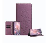 JZ Engraved Playful Cat Design Caso para Xiaomi Poco F5 Pro/RedMi K60 / K60 Pro Case [Caso de Cartera de Cuero PU] [Bloqueo RFID] [Cierre magnético] [Carga inalámbrica Compatible] - Purple