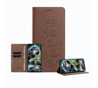 JZ Engraved Playful Cat Design Caso para Xiaomi Poco M4 / M5 / RedMi 10 / Note 11R/11E Case [Caso de Cartera de Cuero PU] [Bloqueo RFID] [Cierre magnético] [Carga inalámbrica Compatible] - Brown