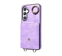 JZ Finger Ring Buckle Shockproof Leather Magnético Casos para Samsung Galaxy A54 5G - Premium Leather Wallet Case with Kickstand Shoulder Strap and 4 Card Slots - Purple