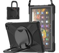 JZ Funda para Amazon Fire HD 10 & 10 Plus (11th Gen,2021), Resistente antigolpes Heavy Duty con Soporte Giratorio 360°, asa y Correa para Hombro - Black
