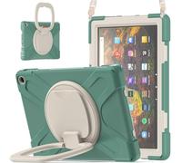 JZ Funda para Amazon Fire HD 10 & 10 Plus (11th Gen,2021), Resistente antigolpes Heavy Duty con Soporte Giratorio 360°, asa y Correa para Hombro - Emerald Green