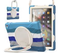 JZ Funda para Amazon Fire HD 10 & 10 Plus (11th Gen,2021), Resistente antigolpes Heavy Duty con Soporte Giratorio 360°, asa y Correa para Hombro - Colourful Blue