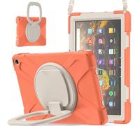 JZ Funda para Amazon Fire HD 10 & 10 Plus (11th Gen,2021), Resistente antigolpes Heavy Duty con Soporte Giratorio 360°, asa y Correa para Hombro - Coral Orange