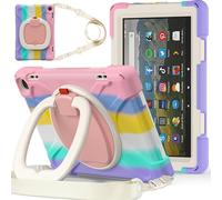 JZ Funda para Amazon Fire HD 8 & 8 Plus (112th Gen,2022/2024), Resistente antigolpes Heavy Duty con Soporte Giratorio 360°, asa y Correa para Hombro - Colourful Pink