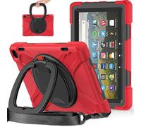 JZ Funda para Amazon Fire HD 8 & 8 Plus (112th Gen,2022/2024), Resistente antigolpes Heavy Duty con Soporte Giratorio 360°, asa y Correa para Hombro - Red