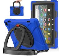 JZ Funda para Amazon Fire HD 8 & 8 Plus (112th Gen,2022/2024), Resistente antigolpes Heavy Duty con Soporte Giratorio 360°, asa y Correa para Hombro - Blue